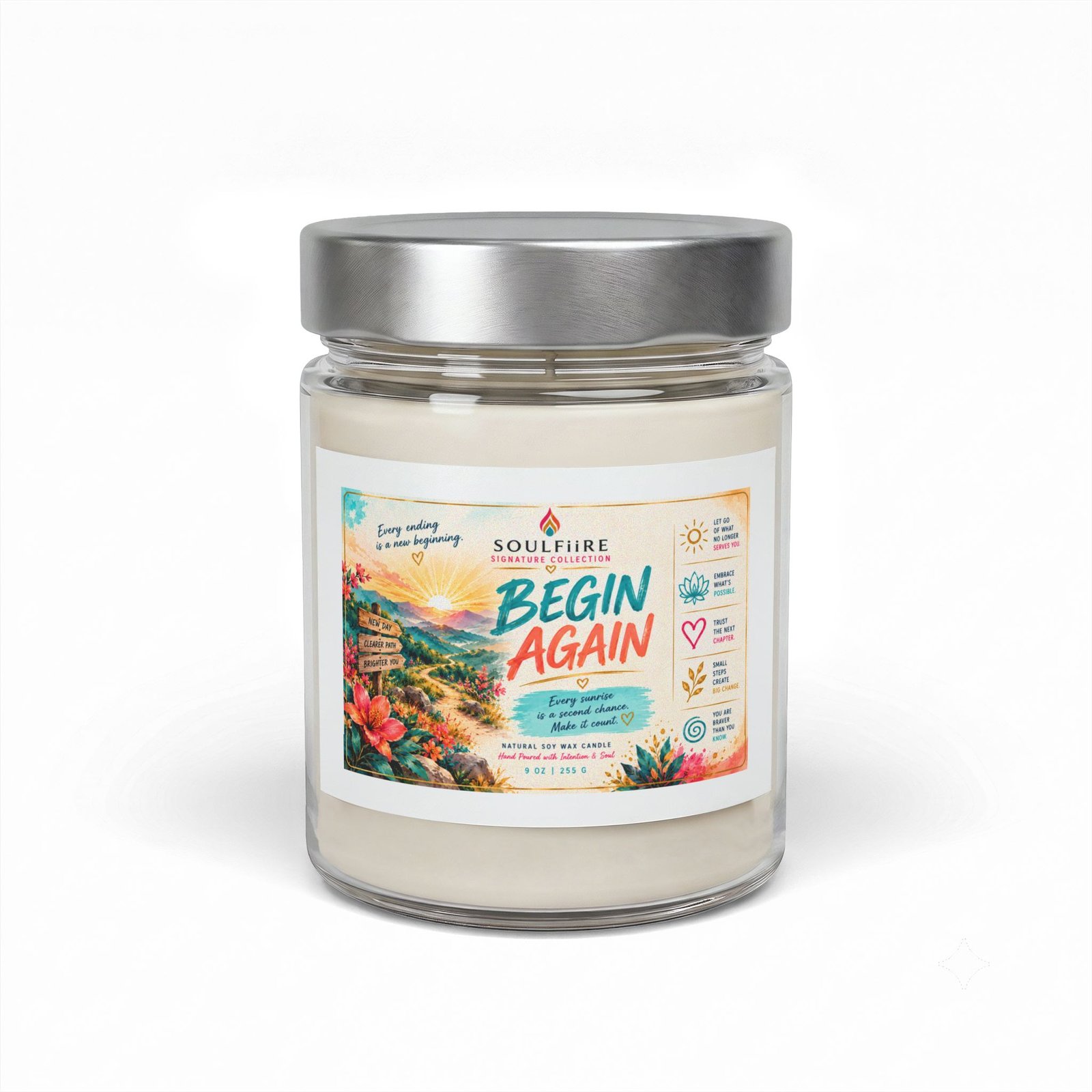Begin Again — 9oz Soy Candle Jar, Uplifting for Renewal & Self-Care