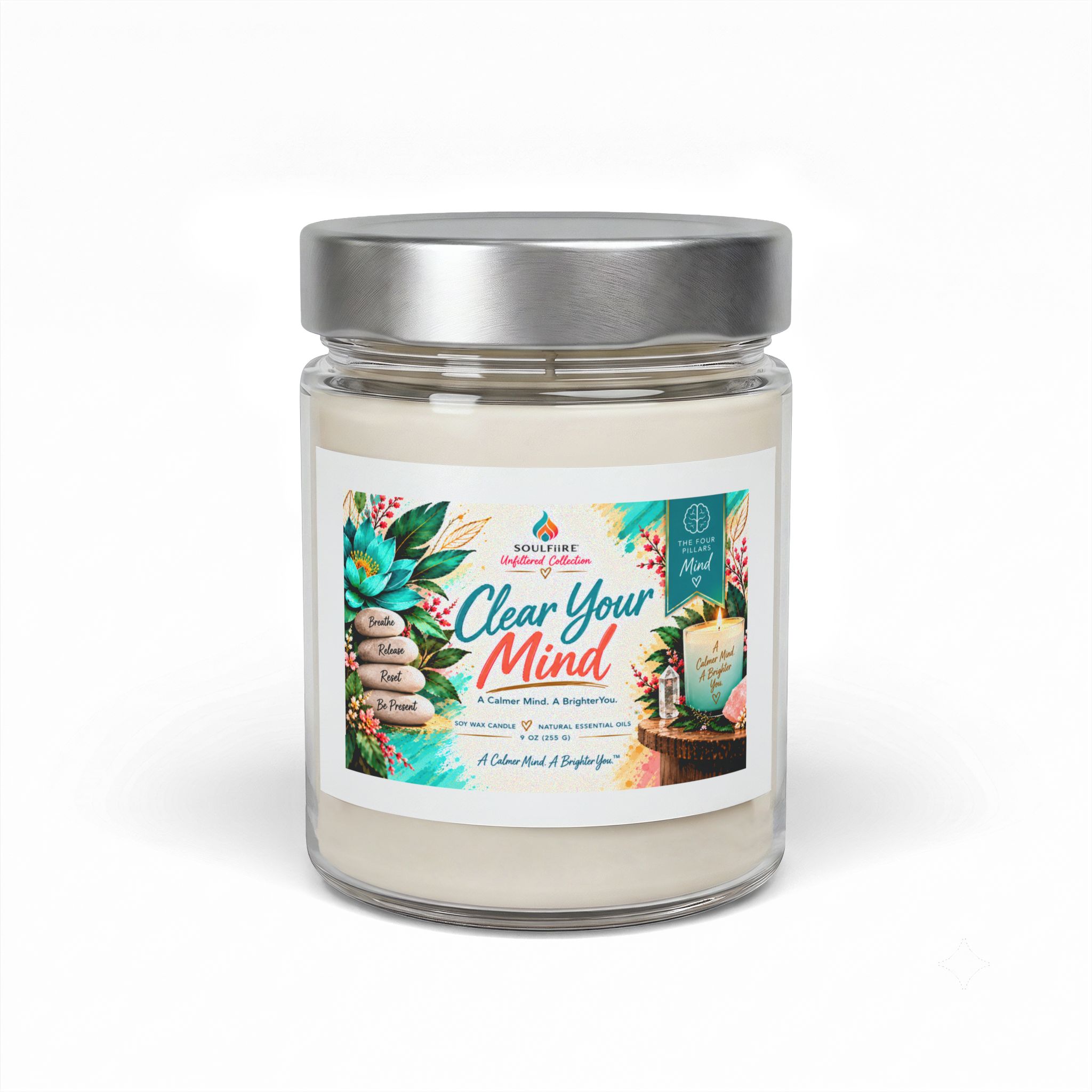 Clear Your Mind Soy Candle — 9oz Soy Wax Jar (Relaxing Aromatherapy)